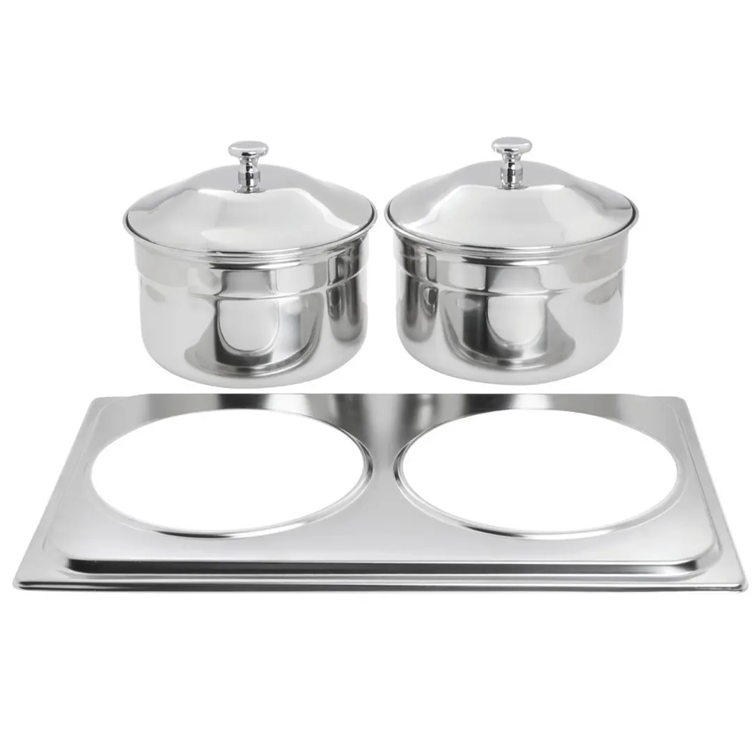 Hubert 37999 Soup Chafer, 21" x 13-1/5" Stainless Steel, 2 4-4/5qt Containers, 2 Covers - Set