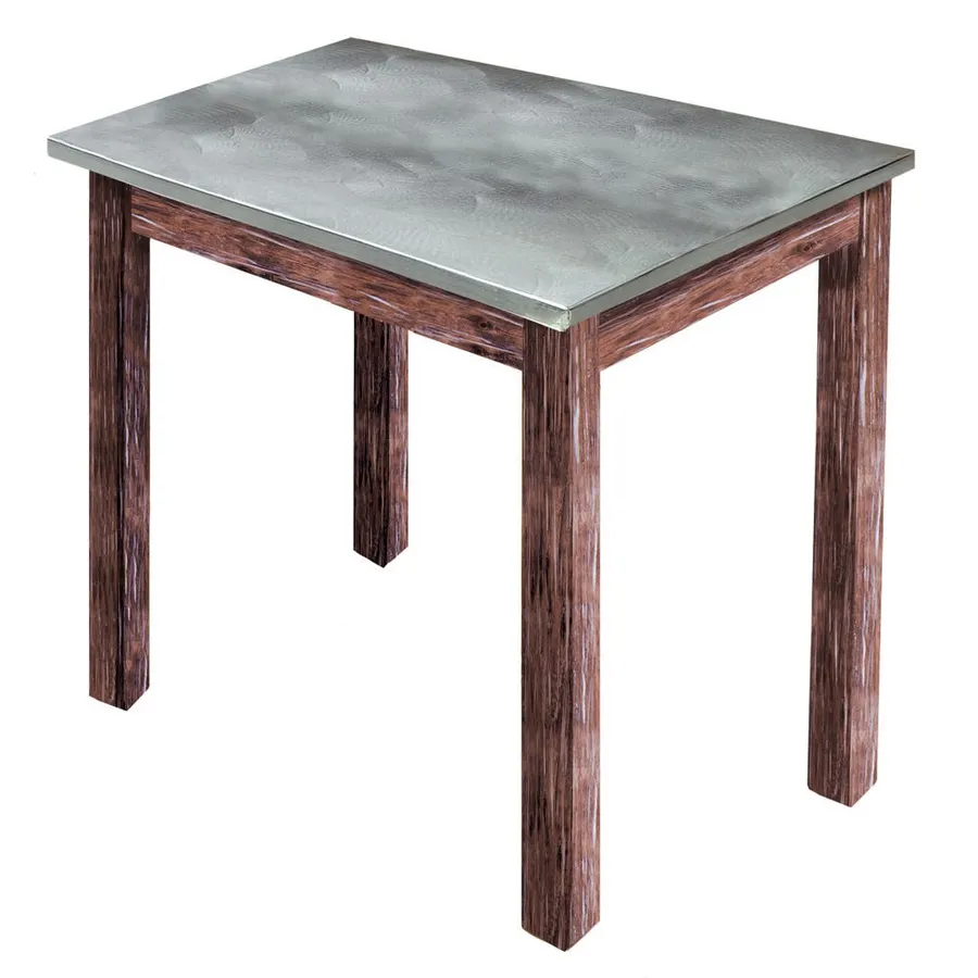 Hubert 40418 Rectangular Nesting Table, 24" x 20", Galvanized Metal Top, Poplar Wood Frame, Rustic Brown