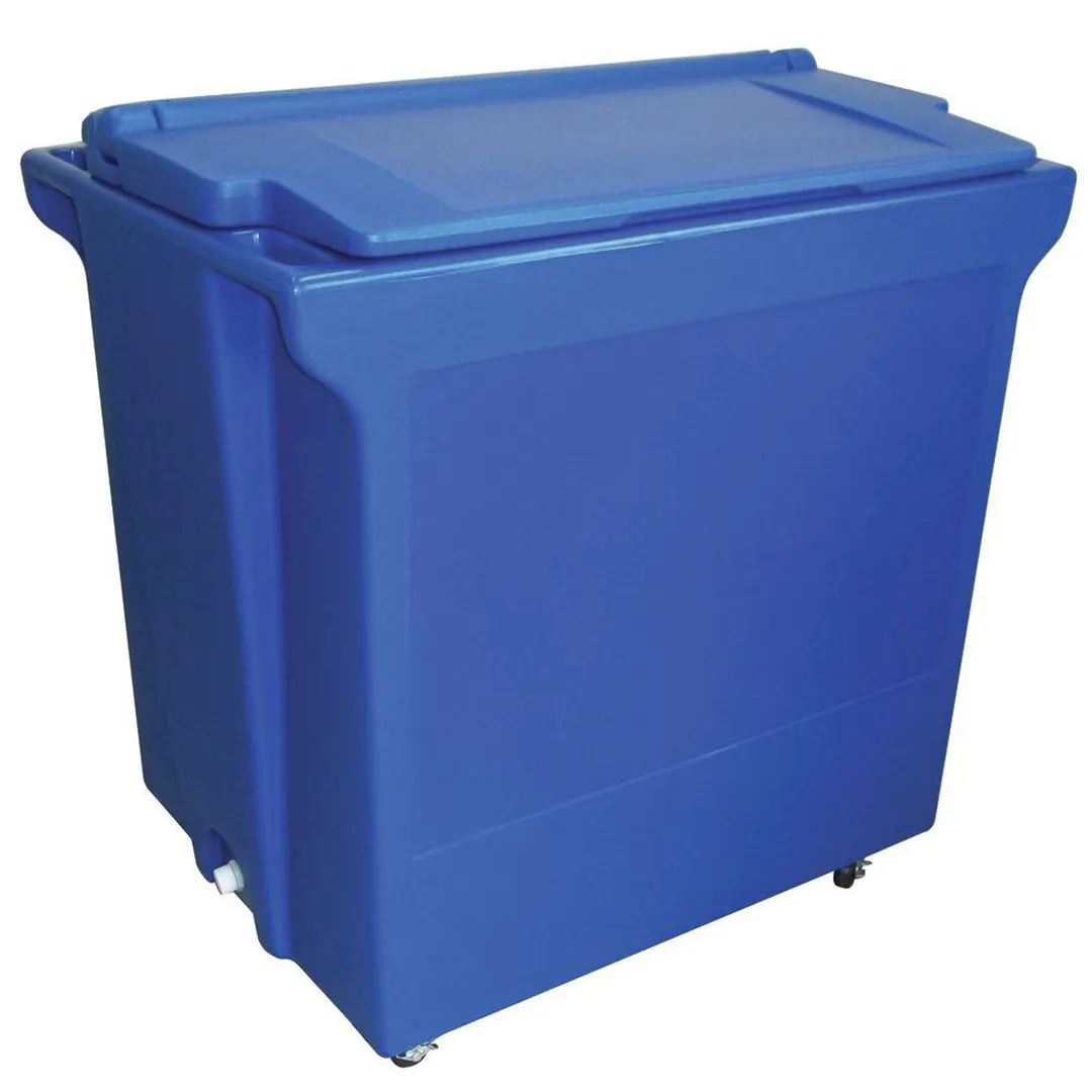 Hubert 42224 Plastic Mobile Ice Bin, 300 lb, Dark Blue