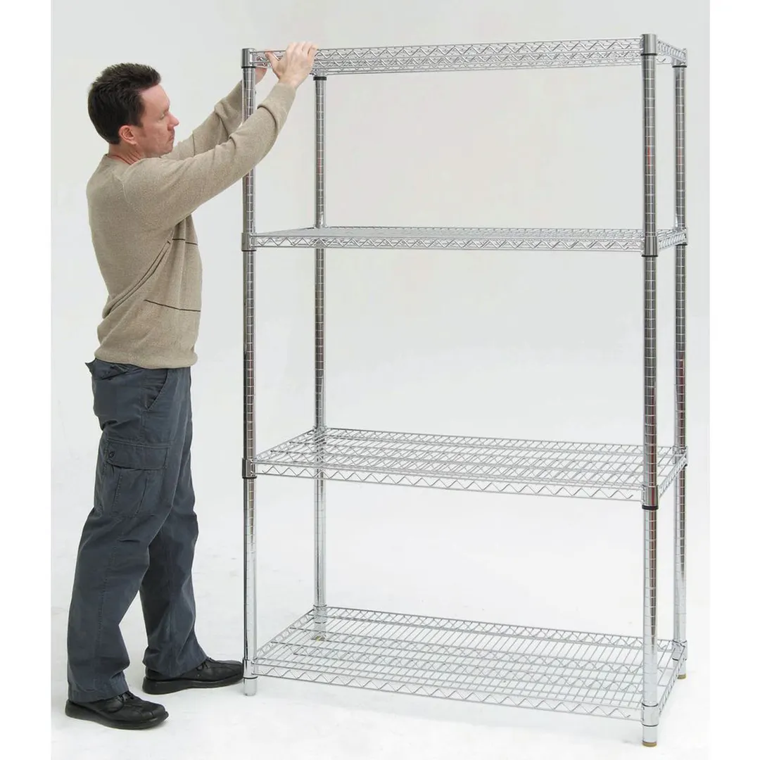 Hubert 42786 Heavy Duty 4-Shelf Stationary Wire Shelving Unit - 48"W x 24"D x 74"H
