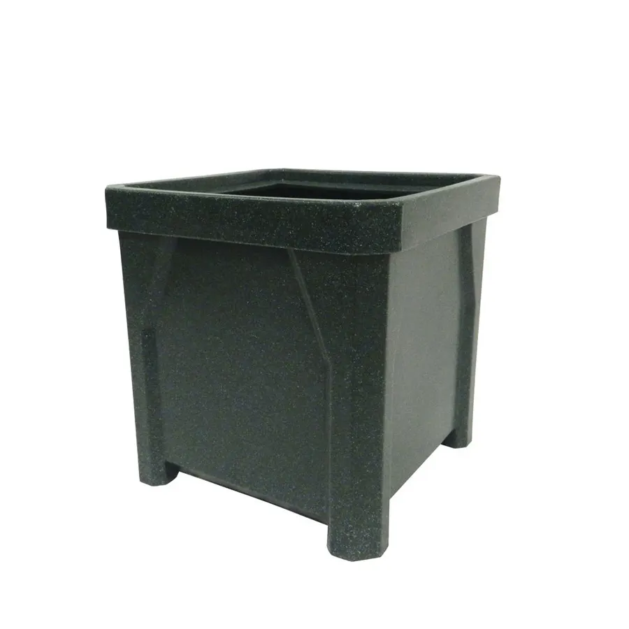 Hubert 43196 Square Outdoor Planter, 16x16x16, Green Granite Polyethylene, Molded Handles, UV-Resistant