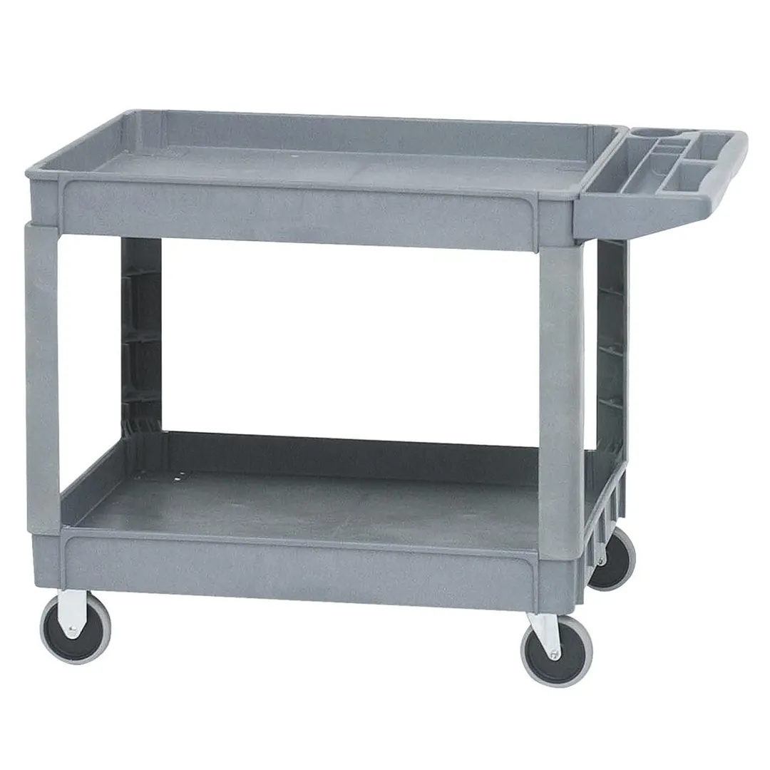Hubert 44683 Grey 2-Shelf Plastic Large Utility Tub Cart - 46"L x 26"W x 33 1/2"H