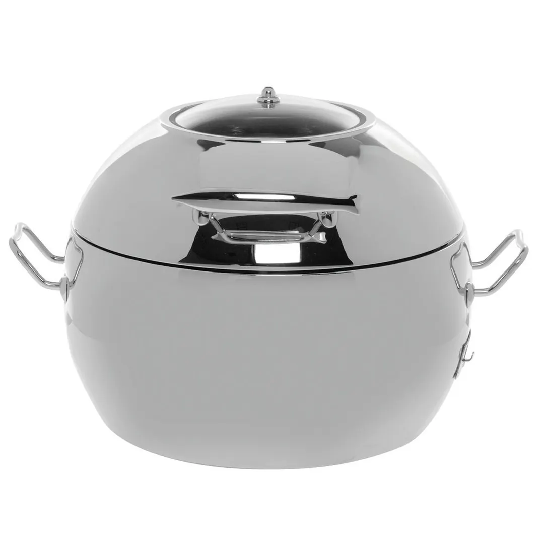 Hubert 45814 Induction Soup Chafer, 11.5 Qt., 19.5"x18.5"x12.8"H, Mirror, Self-Clw/Glass, Pan Lift Pin