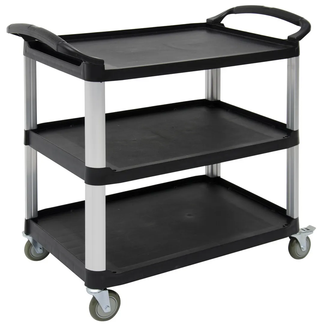 Hubert 59840 Black Plastic 3-Shelf Light Duty Utility Cart - 38 1/2"L x 20 7/8"W x 36 5/8"H