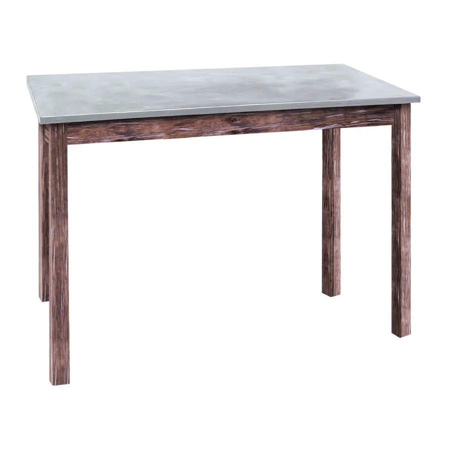 Hubert 60419 Rectangular Nesting Table, 34" x 20", Galvanized Metal Top, Poplar Wood Frame, Rustic Brown