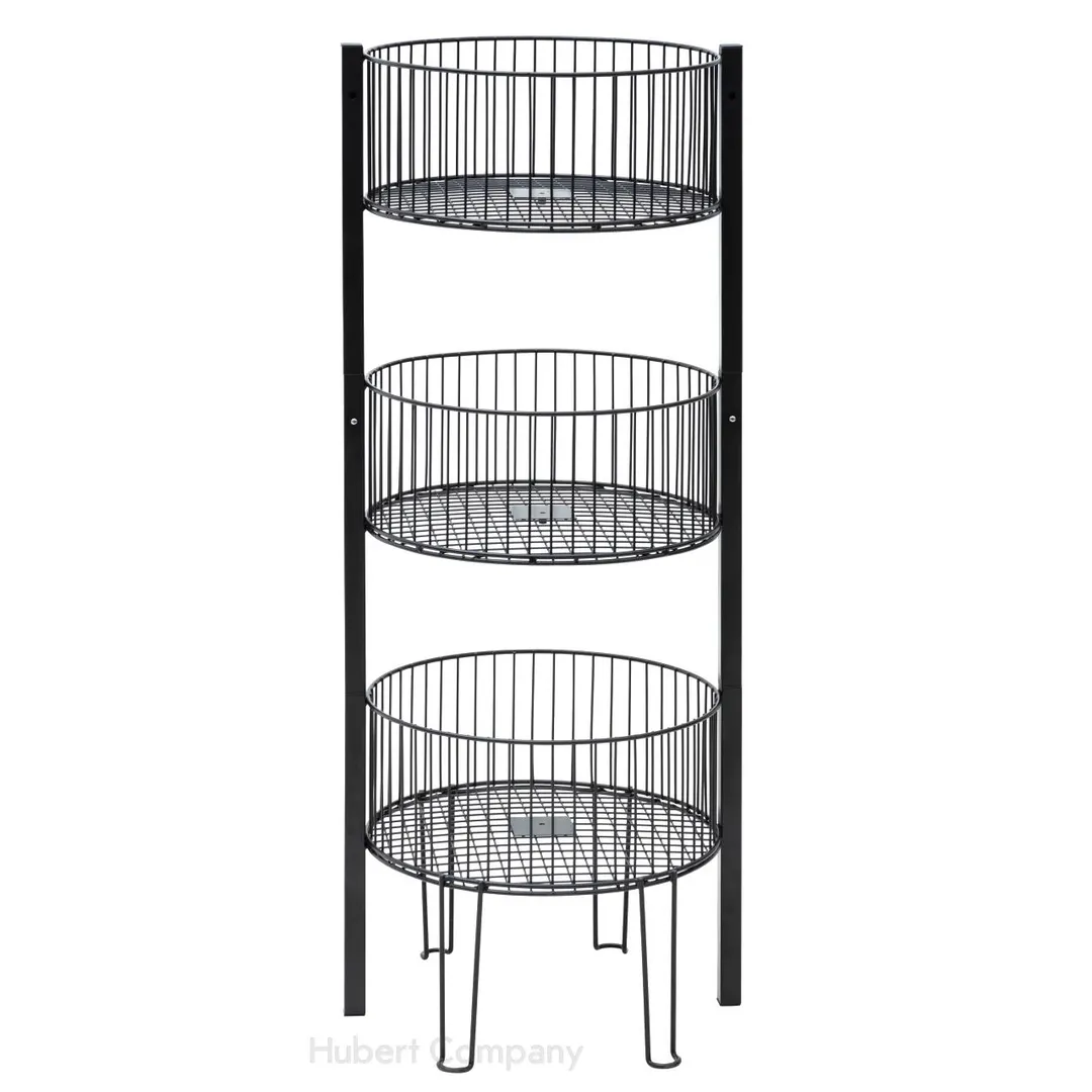 Hubert 60807 QuickStack 3-Tier Dump Bin, 18" Dia. x 49-12/25"H, Round, Black Metal