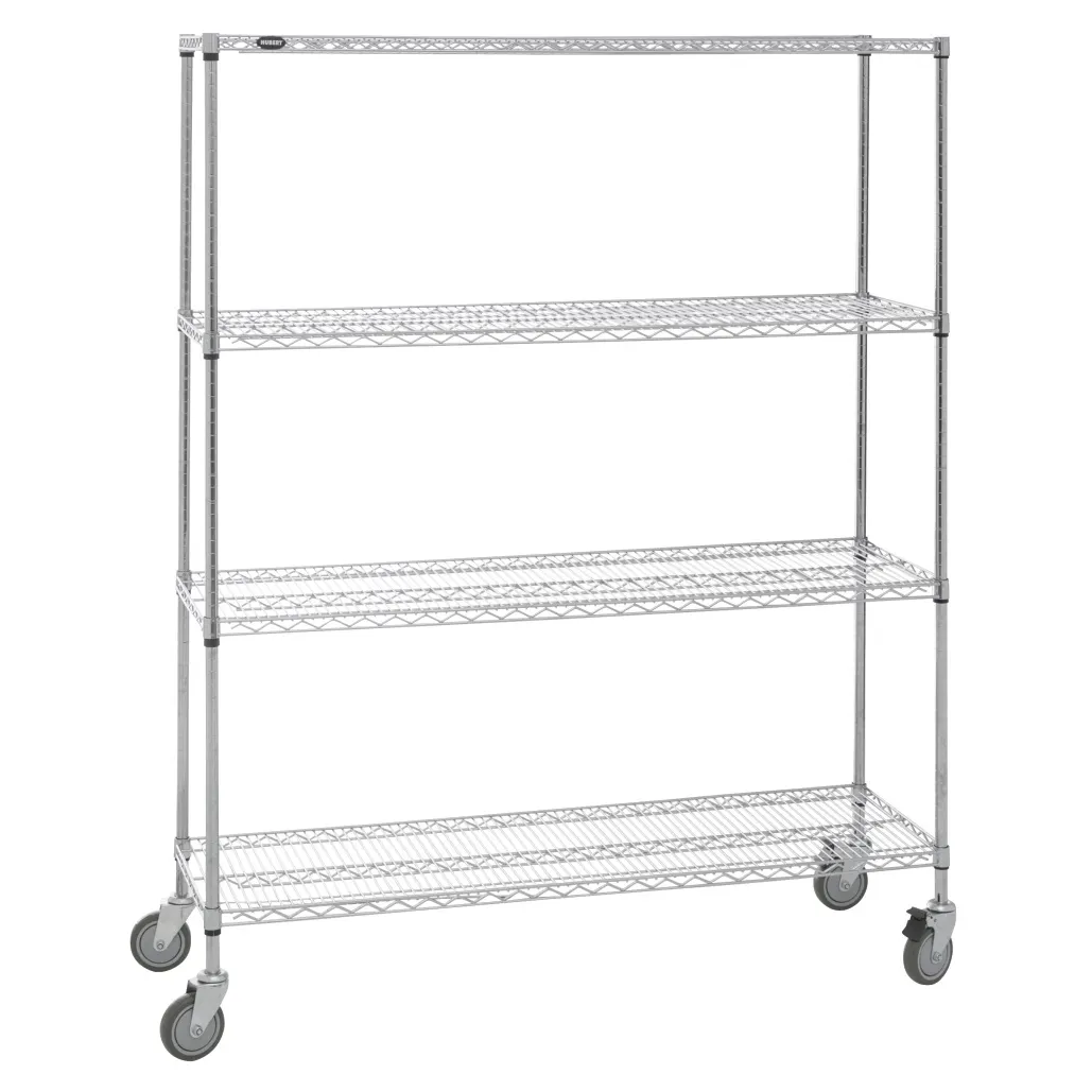 Hubert 64167 NSF 4-Shelf Chrome-Plated Mobile Wire Shelving Unit - 60"W x 18"D x 78"H