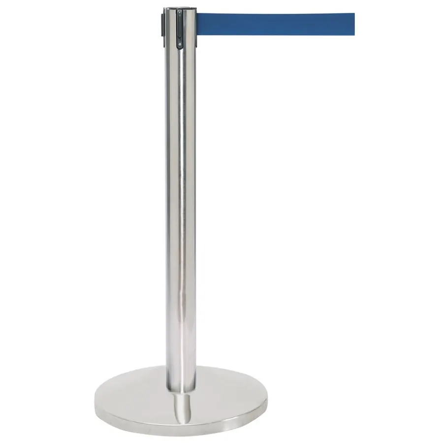 Hubert 67203 Stanchion - 40"H Steel Post, 14" Dia. 30 lb. Base with Floor Guards, 7' Blue Belt