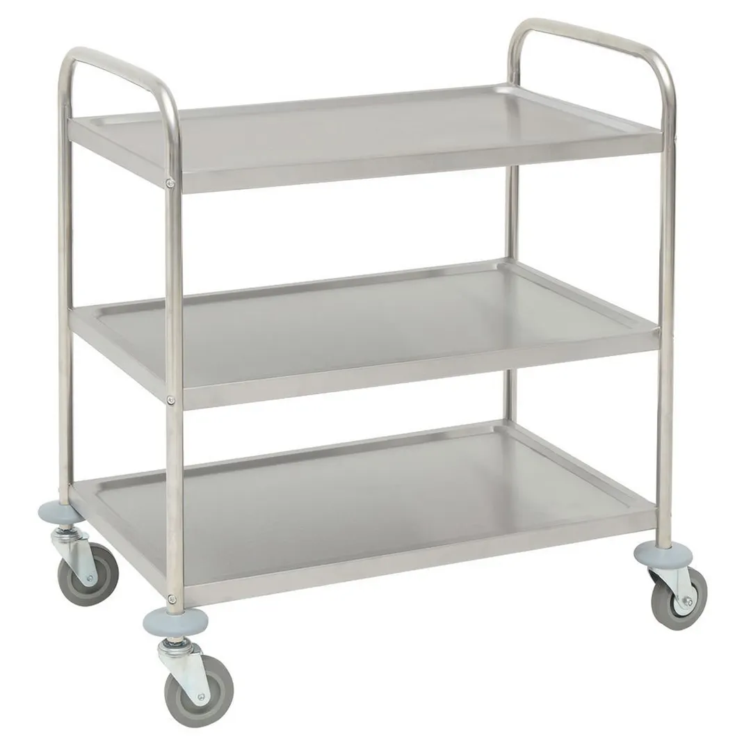 Hubert 71123 Large 3-Shelf Stainless Steel Trolley Cart - 33-9/10" X 21-1/10" X 36"H, 