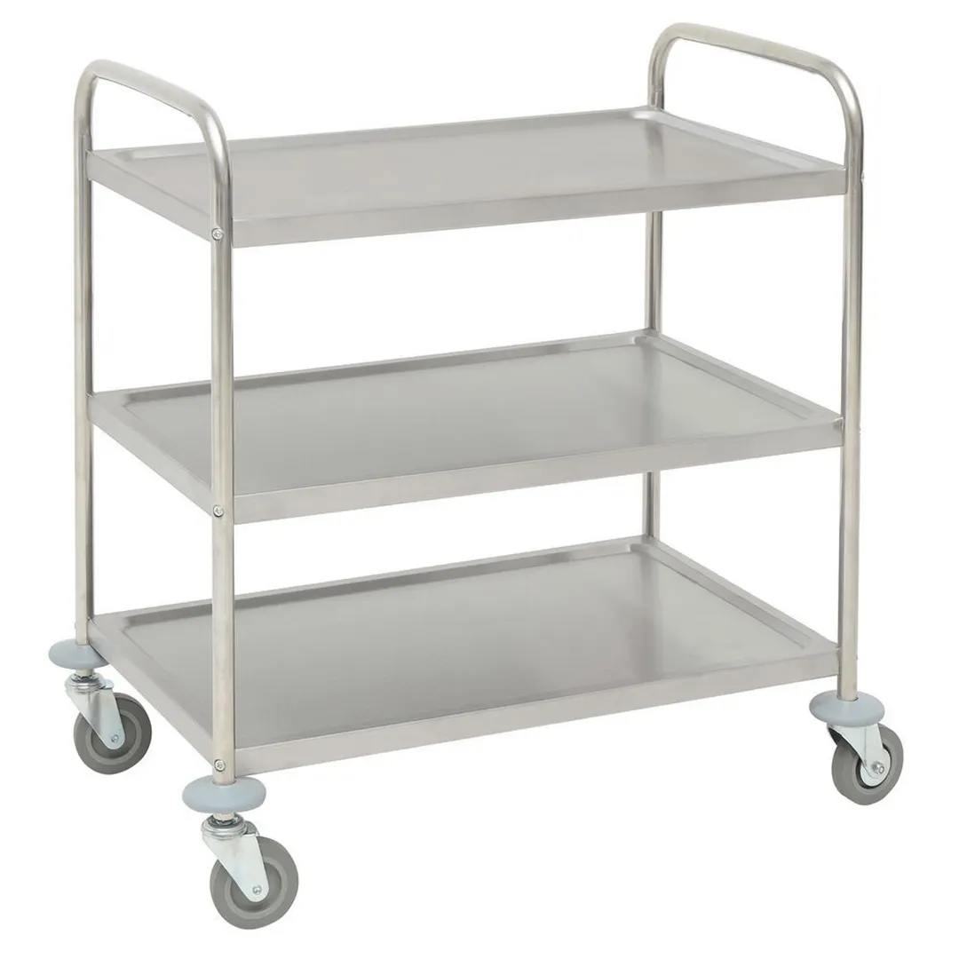 Hubert 74052 Medium 3-Shelf Stainless Steel Trolley Cart - 31-9/10" X 17-9/10" X 33-5/8"H