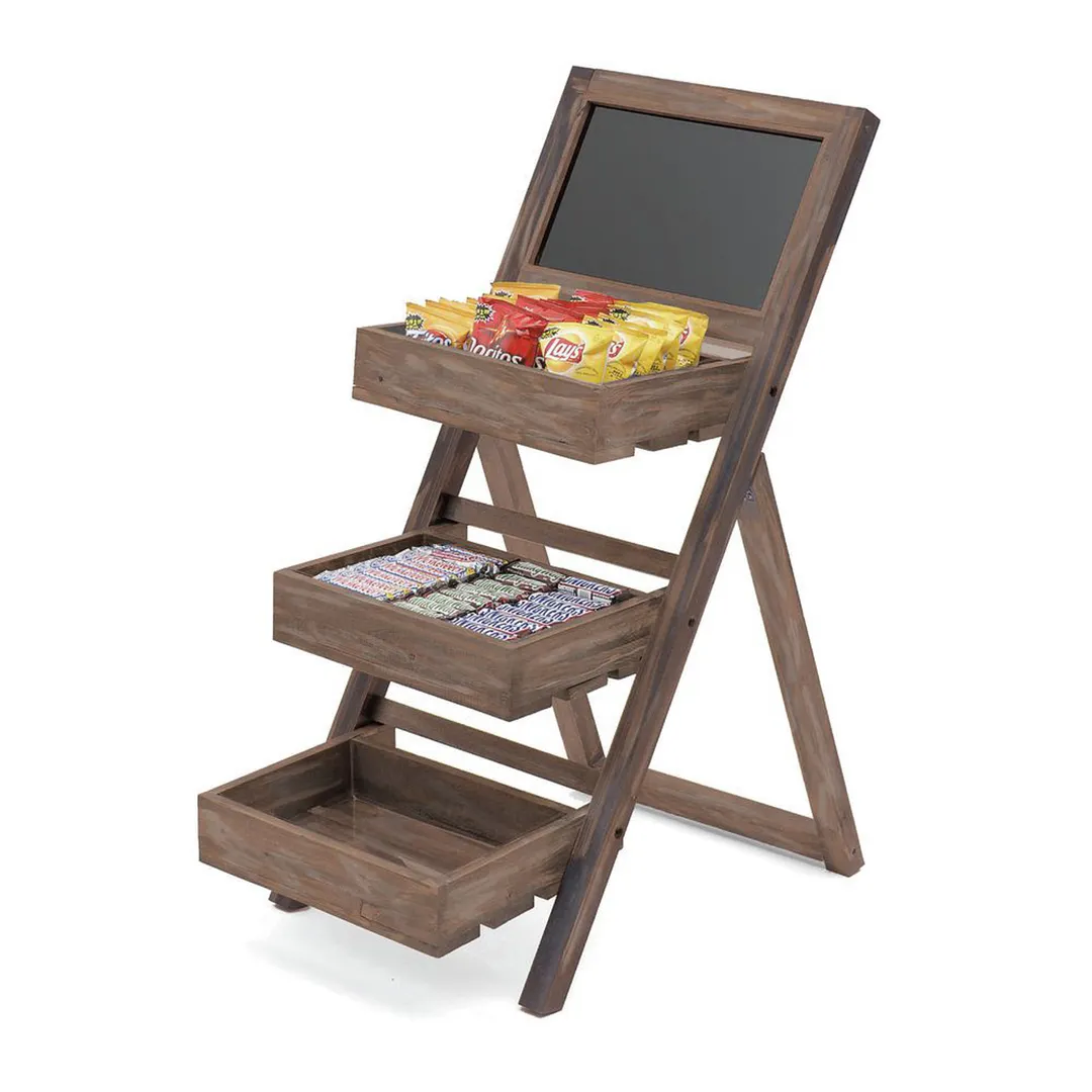Hubert 75034 Rustic Brown Wood 3-Tier Merchandising Rack - 22" x 35" x 48"