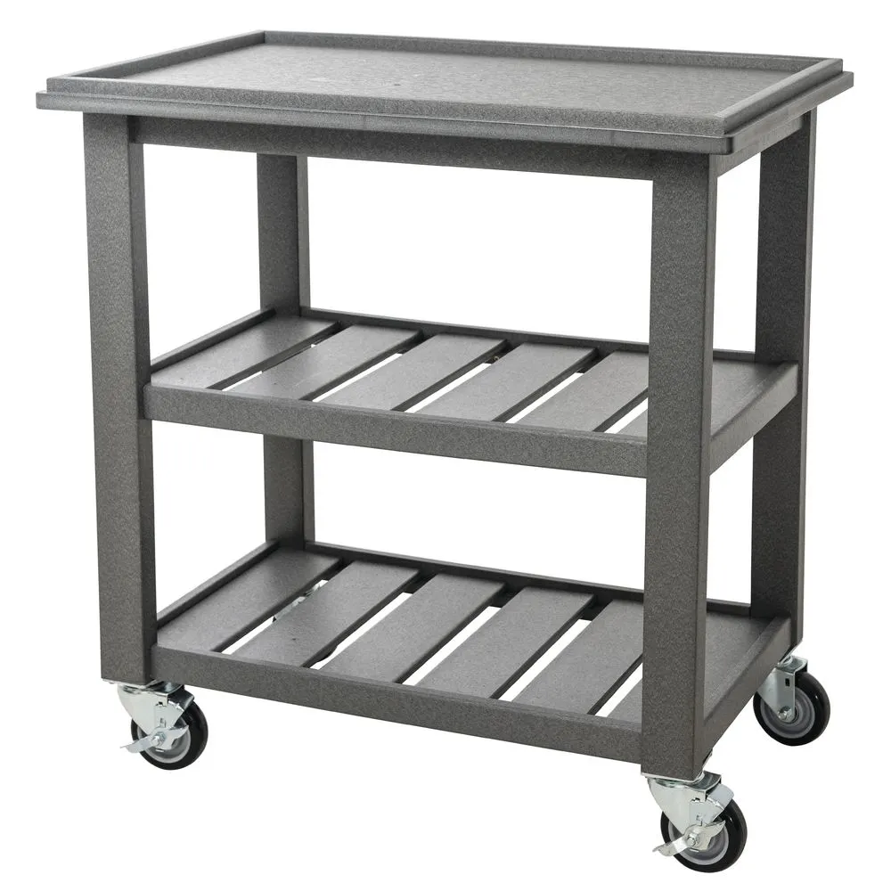 Hubert 78348 Recycled Composite Dark Grey Indoor/Outdoor 3-Shelf Serving Cart