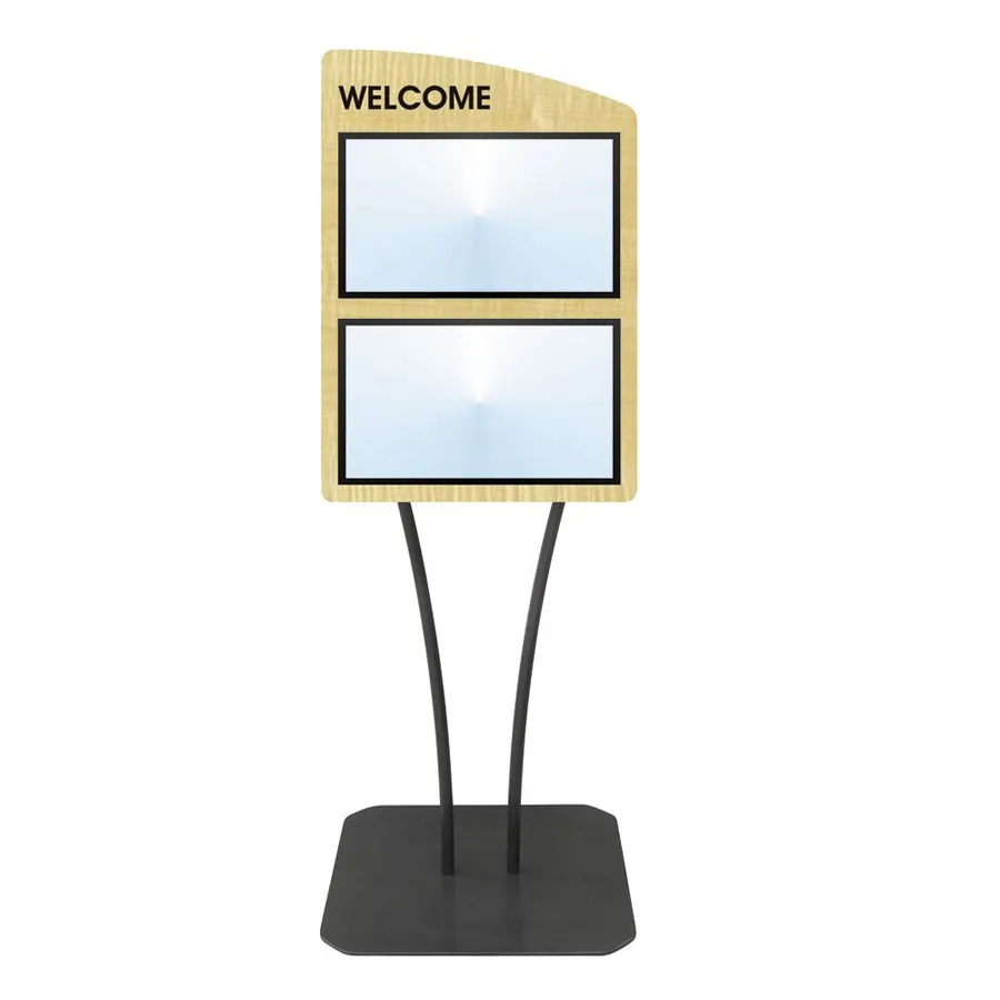 Hubert 79238 Menu - 2-Pocket Stand, 23-3/4"x23"x66" H, Black Metal, Covers, Holds 17"x11" Inserts