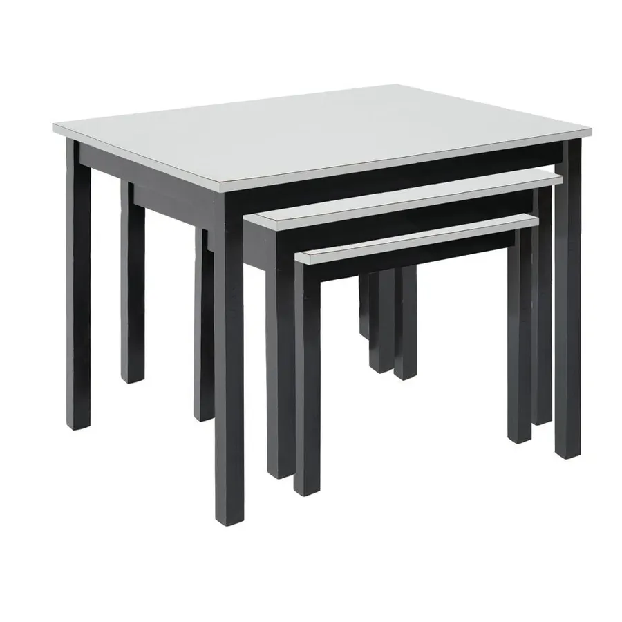 Hubert 80339 3-Piece Rectangular Nesting Table Set, Formica Laminate Plywood Top, Poplar Wood Frame, Ebony/Metallic