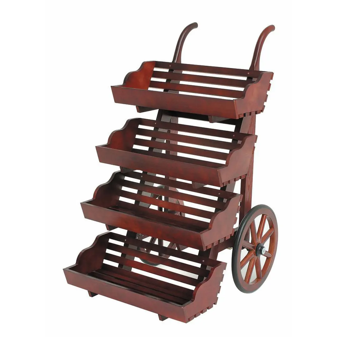 Hubert 80371 Mahogany Finish 4-Bin Upright Cortina Hand Cart - 30" x 40" x 57"