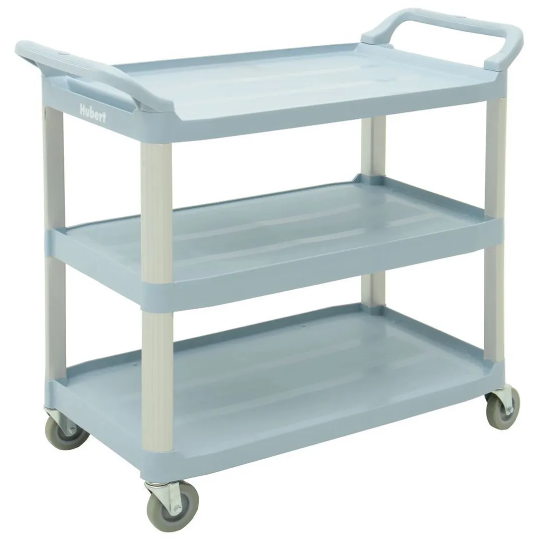 Hubert 80850 Light Blue Plastic 3-Shelf Large Transport Utility Cart - 40 1/4 L x 19 7/8 "W x 37"H