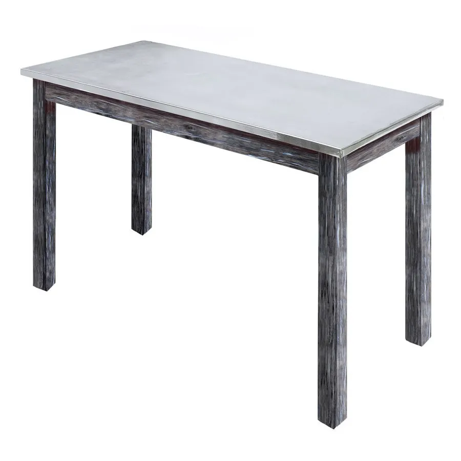 Hubert 81470 Rectangular Nesting Table, 40" x 30", Galvanized Metal Top, Poplar Wood Frame, Rustic Grey