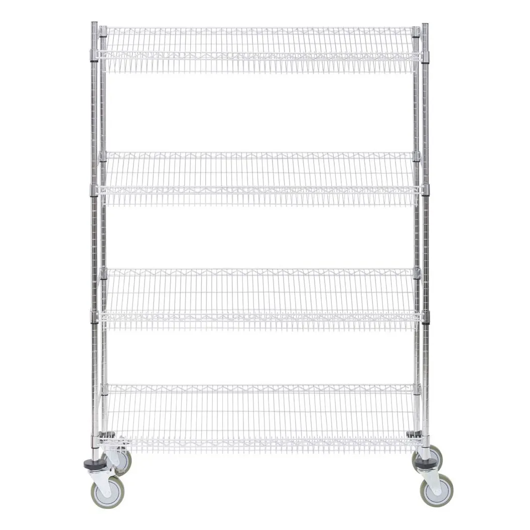 Hubert 82998 NSF Chrome Plated Steel Mobile Slant Wire Shelf - 48"L x 18"D x 69"H