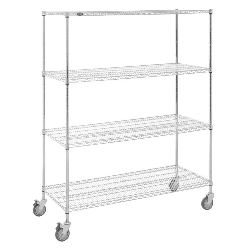 Hubert 85318 4-Shelf Chrome-Plated Mobile Wire Shelving Unit - 60"W x 24"D x 78"H