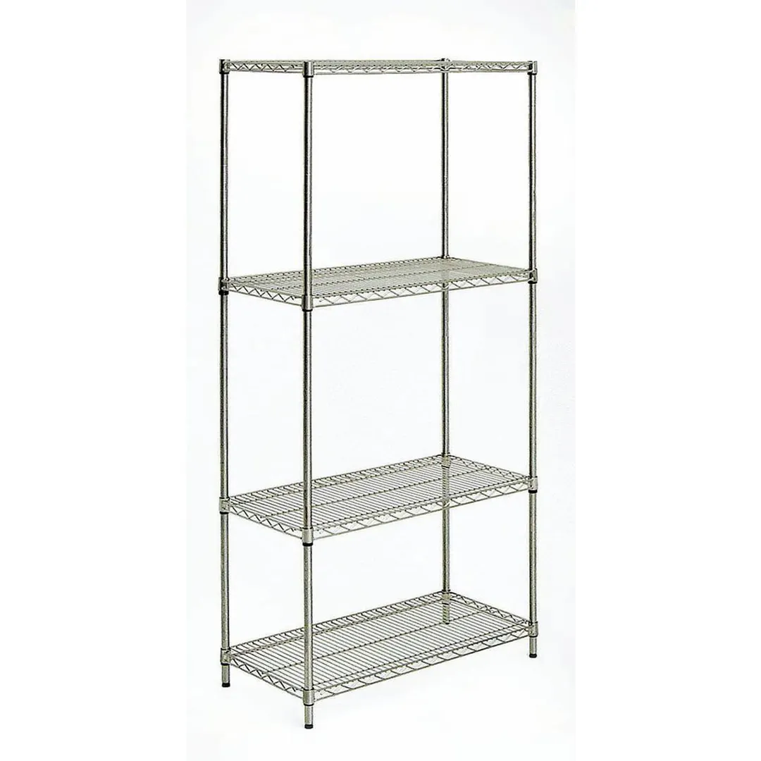 Hubert 88131 Stationary Silver 4 Shelf Wire Shelving Unit - 48"W x 18"D x 74"H
