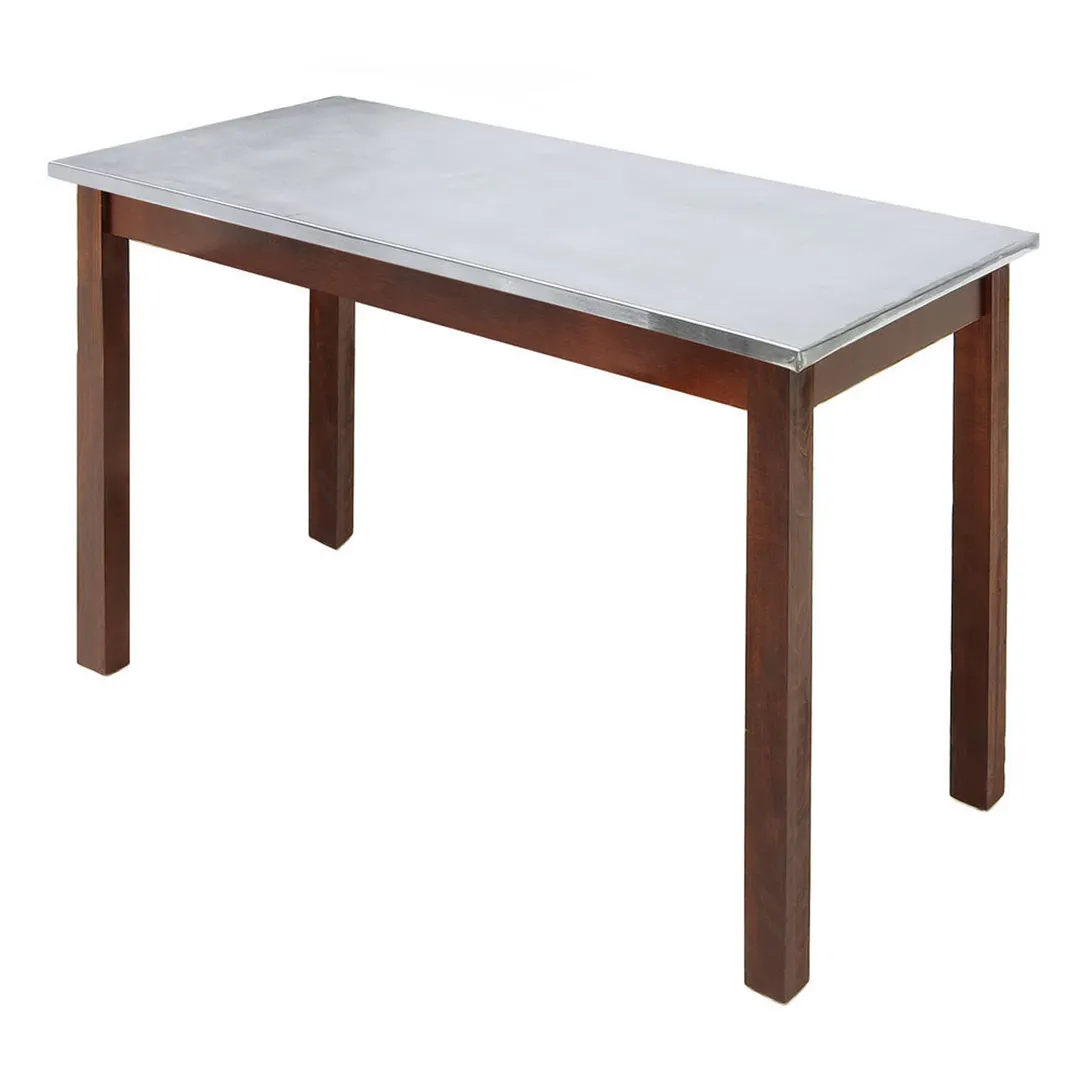 Hubert 89409 Rectangular Nesting Table, 40" x 30", Galvanized Metal Top, Poplar Wood Frame, Mahogany Finish
