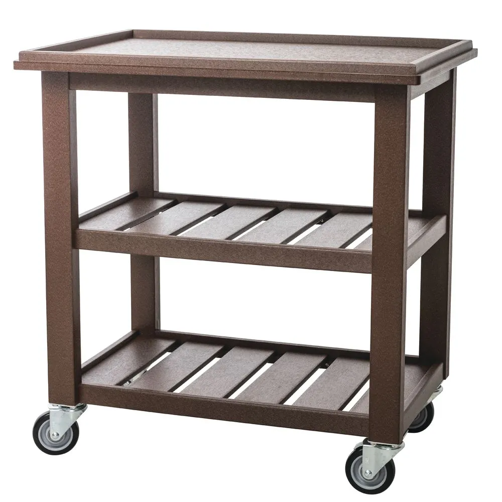 Hubert 91855 Recycled Composite Dark Brown Indoor/Outdoor 3-Shelf Serving Cart