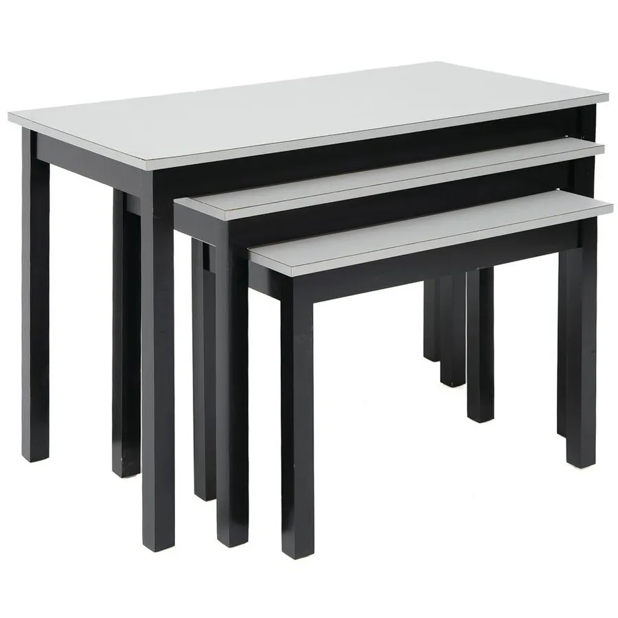 Hubert 92414 3-Piece Rectangular Nesting Table Set, Formica Laminate Plywood Top, Poplar Wood Frame, Ebony/Metallic