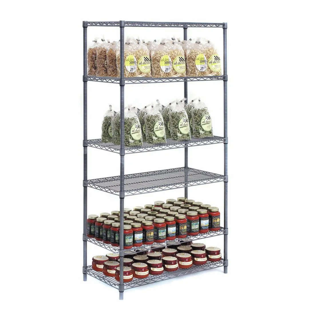 Hubert 94121 NSF Stationary Flint Finish 4 Shelf Wire Shelving Unit - 60"W x 18"D x 74"H