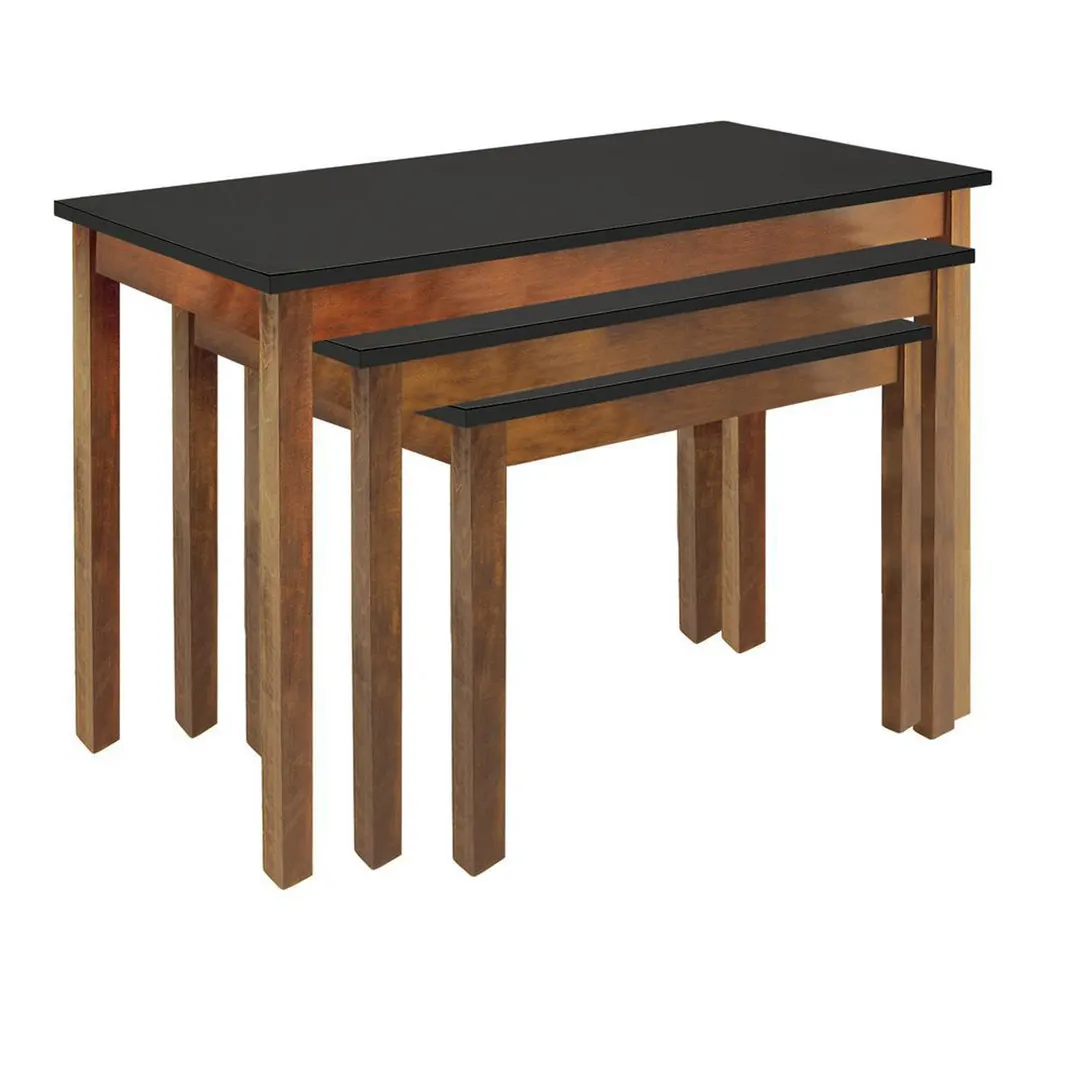 Hubert 98739 3-Piece Nesting Table Set, Rectangular, Formica Laminate Top, Oak Stained Frame, Black Top, 48"x24", 40"x20", 32"x16"