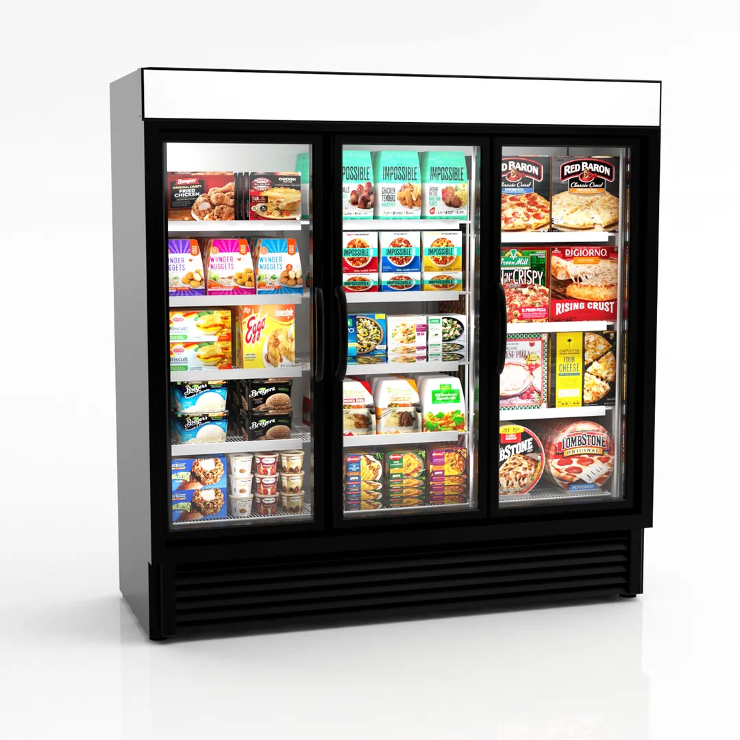 Hussmann VRL3B1A 78" 3‑Sec Glass Door Freezer, 66.1 cu ft, Black, R290, 2 × ¾ HP 120V, MODBUS Display