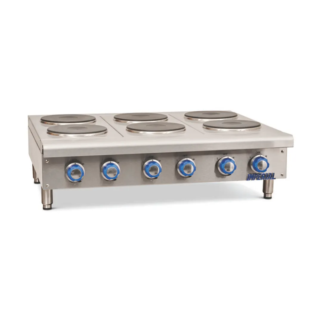 Imperial IHPA-10-60-E 60" Electric Countertop Hotplate w/ (10) Solid Burners, Infinite Controls, 20.0 kW