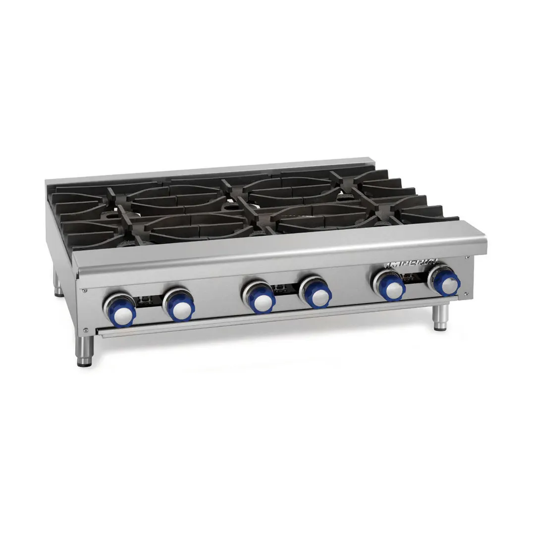 Imperial IHPA-10-60 60" Countertop Gas Hotplate with (10) Burners, Manual Controls, 320.000 BTU