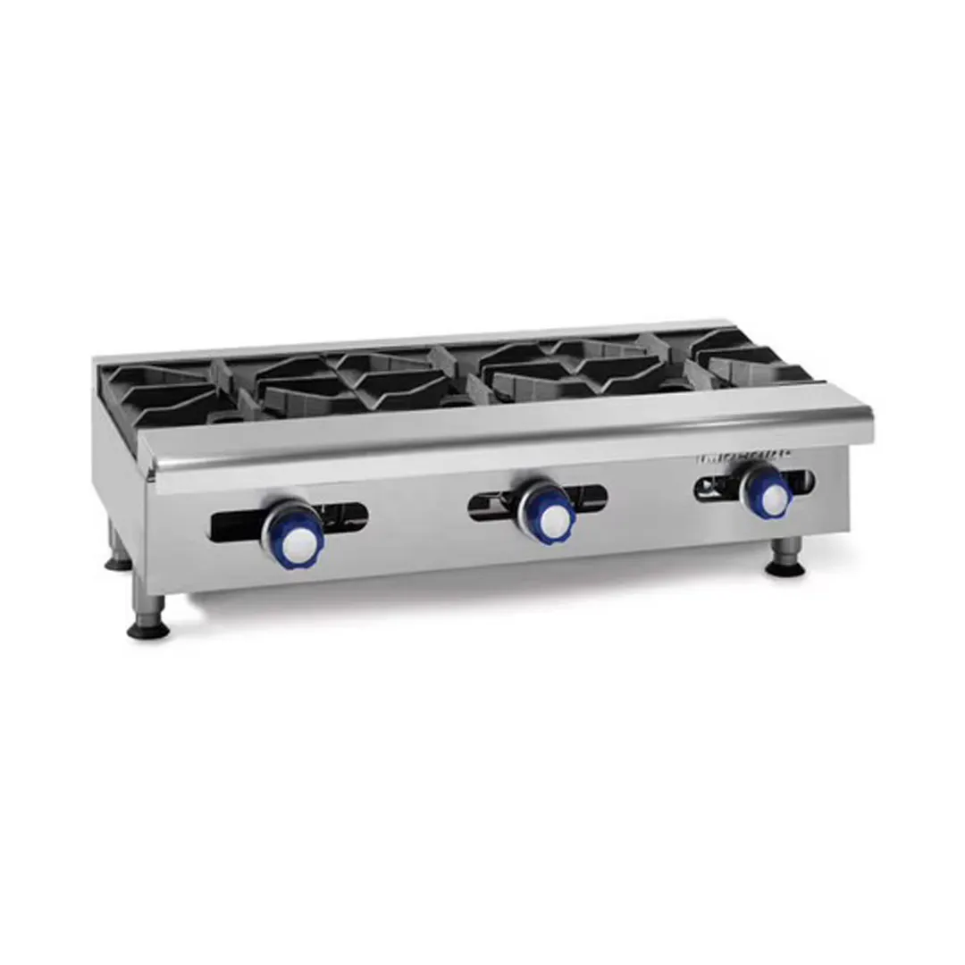 Imperial IHPA-3-36 36" Countertop Gas Hotplate with (3) Burners, Manual Controls, 96.000 BTU