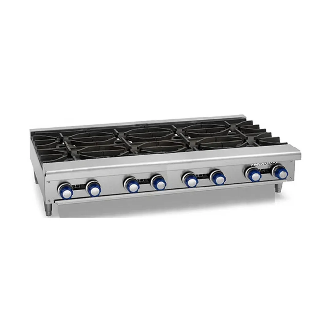 Imperial IHPA-8-48 48" Countertop Gas Hotplate with (8) Burners, Manual Controls, 256.000 BTU