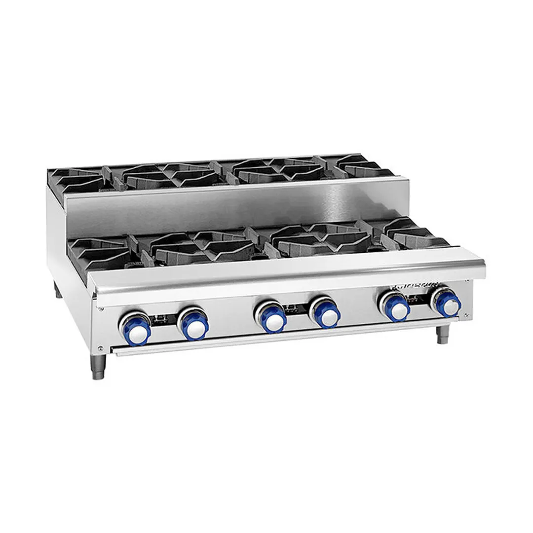 Imperial IHPA-8-48SU 48" Countertop Step-Up Gas Hotplate with (8) Burners, Manual Controls, 256.000 BTU