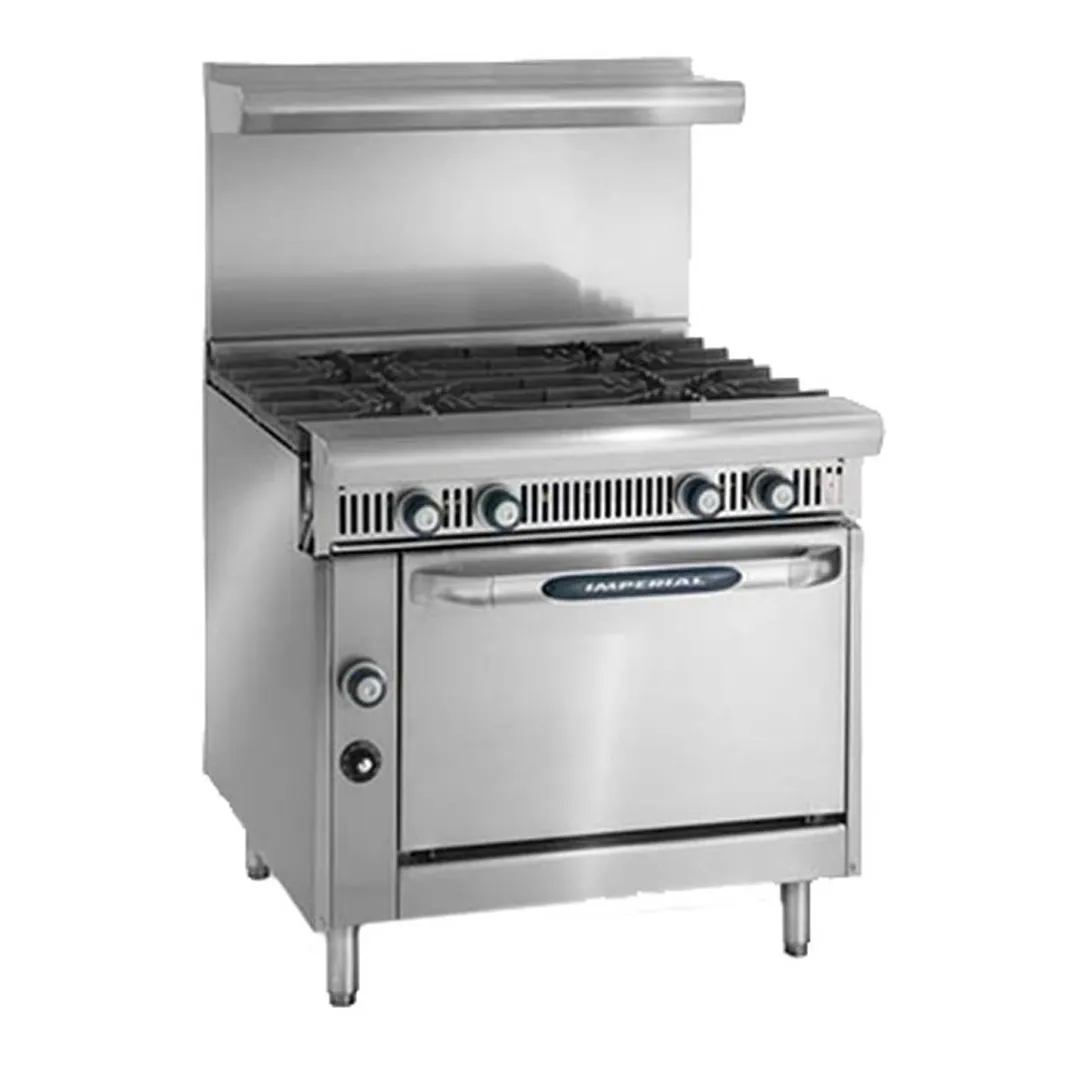 Imperial IHR-4-C 36" Gas Heavy Duty Range w/ (4) Open Burners, (1) Convection Open, 195.000 BTU