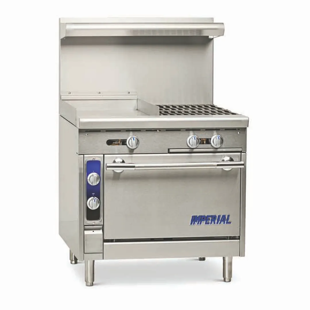 Imperial IHR-G18-2-XB 36" Gas Heavy Duty Range w/ (2) Open Burners, 18" Griddle, (1) Open Cabinet Base, 120.000 BTU