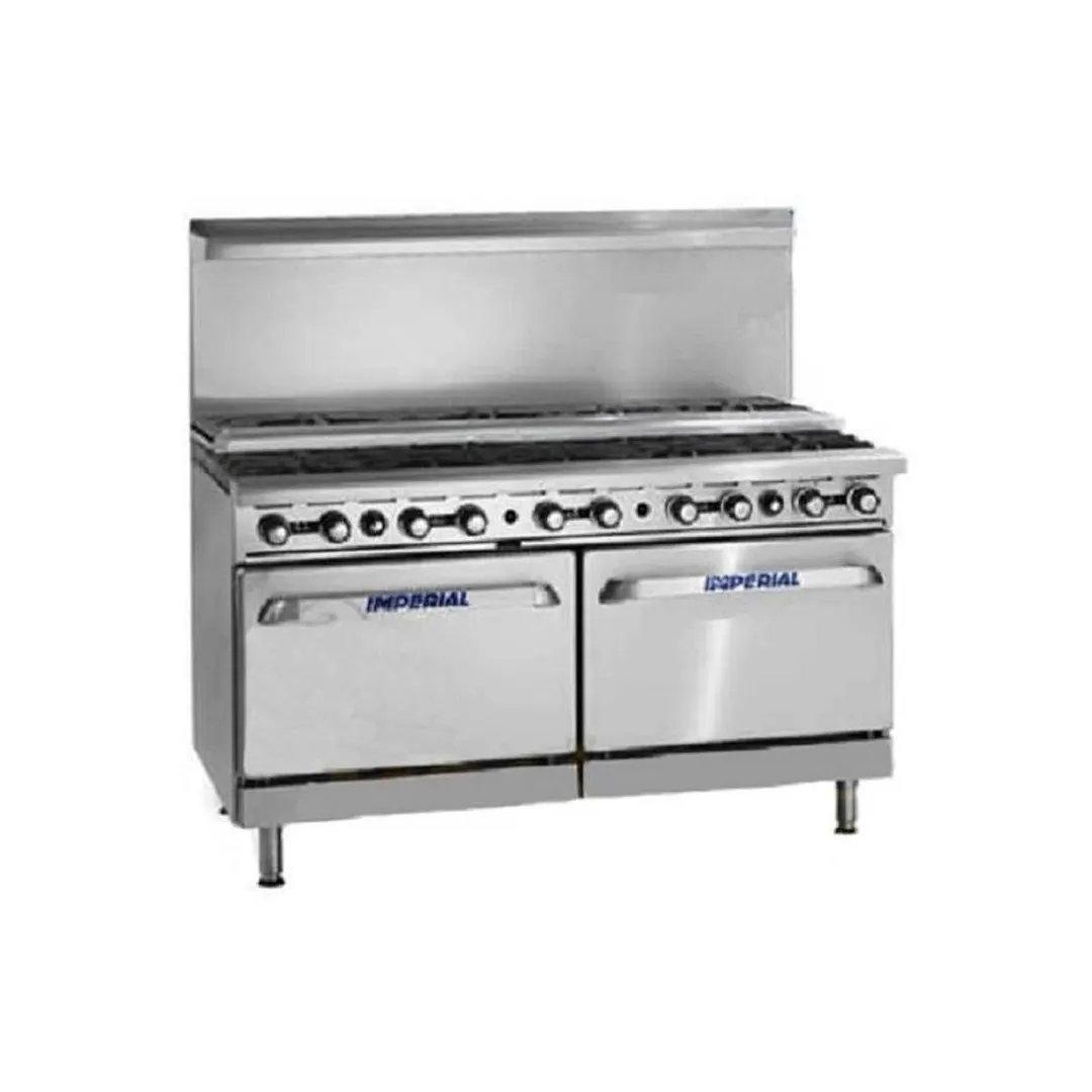 Imperial IR-10-SU 60" Gas Restaurant Range, (10) Open Burners w/ 5 Step-Up, (2) Standard Ovens, 390.000 BTU
