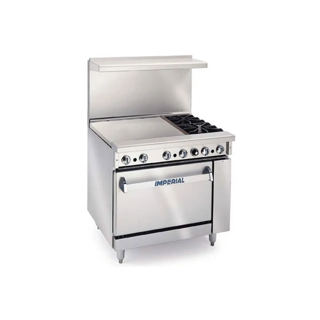 Imperial IR-2-G24 36" Gas Restaurant Range w/ (2) Open Burners, (1) 24" Griddle, (1) Standard Oven, 139.000 BTU 