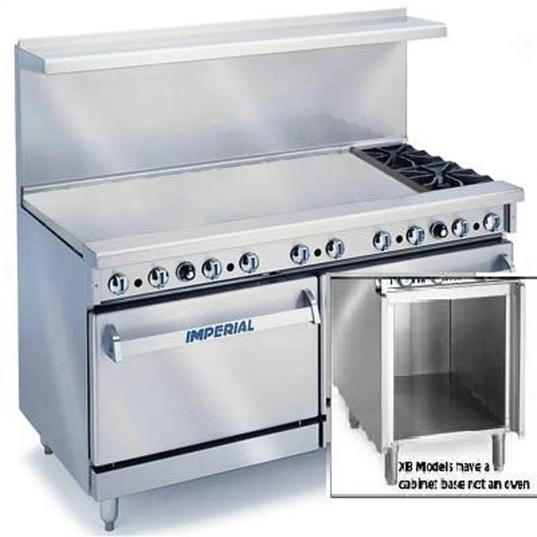 Imperial IR-2-G48-XB 60" Gas Restaurant Range w/ (2) Open Burners, 48" Griddle, (1) Standard Oven, (1) Cabinet Base, 179.000 BTU