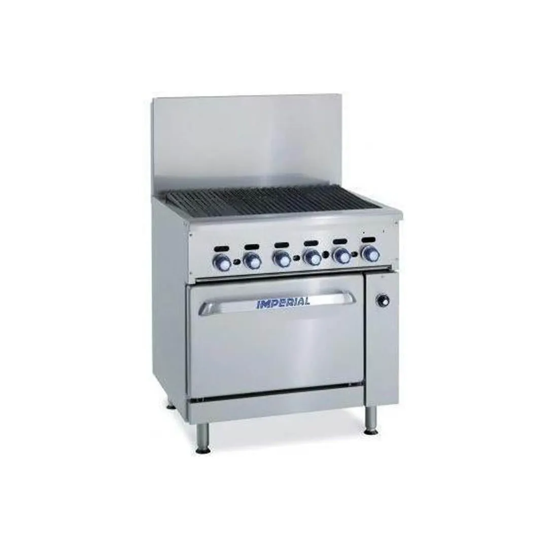 Imperial IR-24BR-120 24" Gas Restaurant Range w/ 24" Radiant Charbroiler, (1) Space Saver Oven, 87.000 BTU