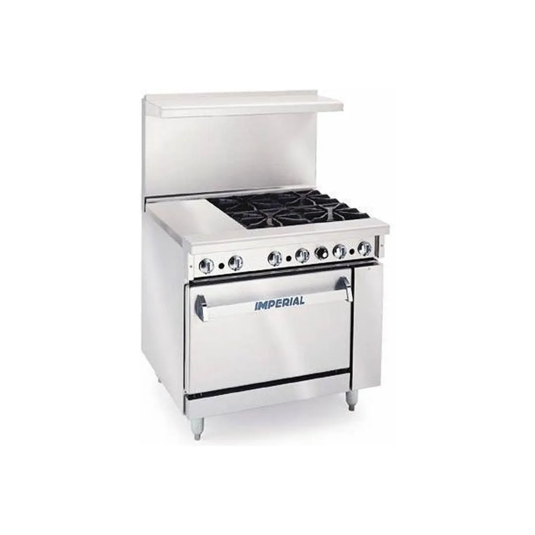 Imperial IR-4-G12 36" Gas Restaurant Range w/ (4) Open Burners, 12" Griddle, (1) Standard Oven, 183.000 BTU 