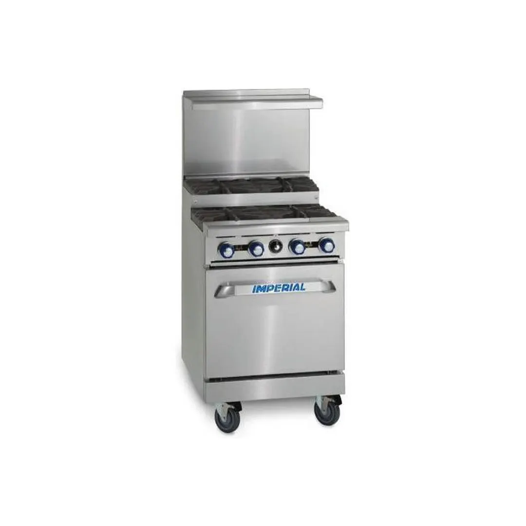 Imperial IR-4-SU 24" Gas Restaurant Range, (4) Open Burners w/ (2) Step-Up, (1) Space Saver Oven, 155.000 BTU