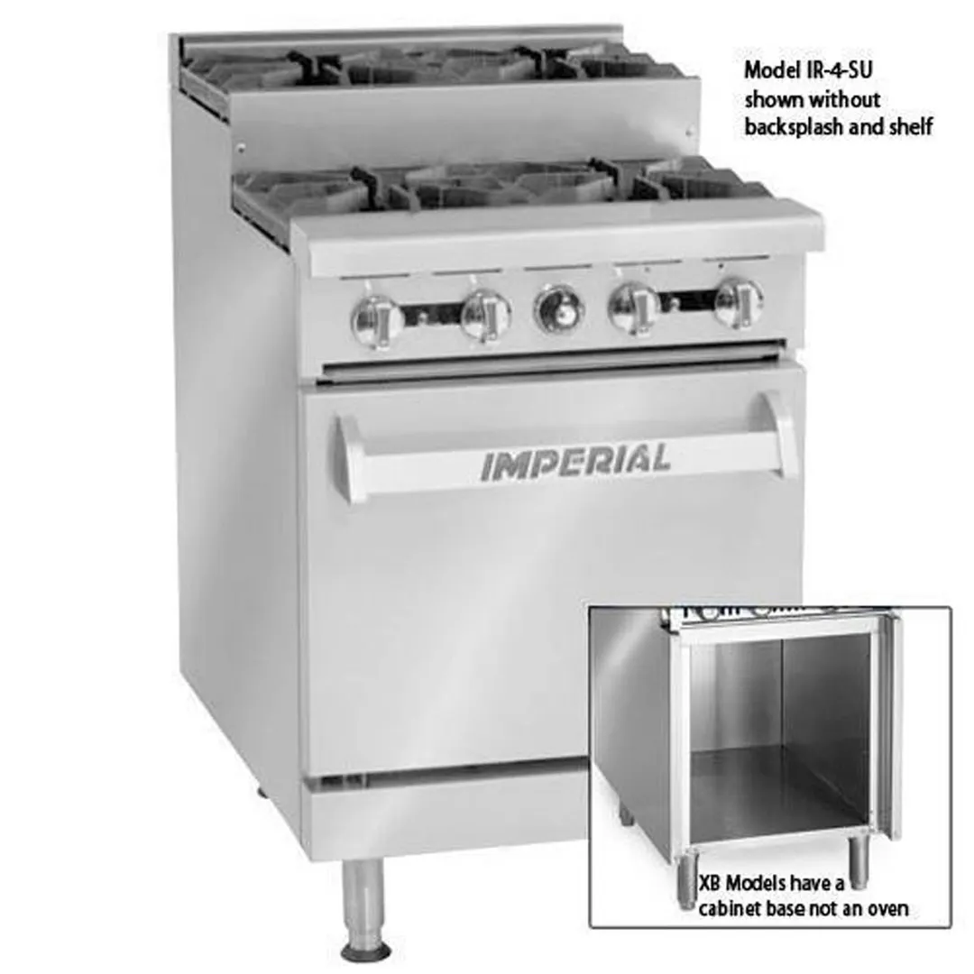 Imperial IR-4-SU-XB 24" Gas Restaurant Range, (4) Open Burners w/ (2) Step-Up, (1) Cabinet Base, 128.000 BTU
