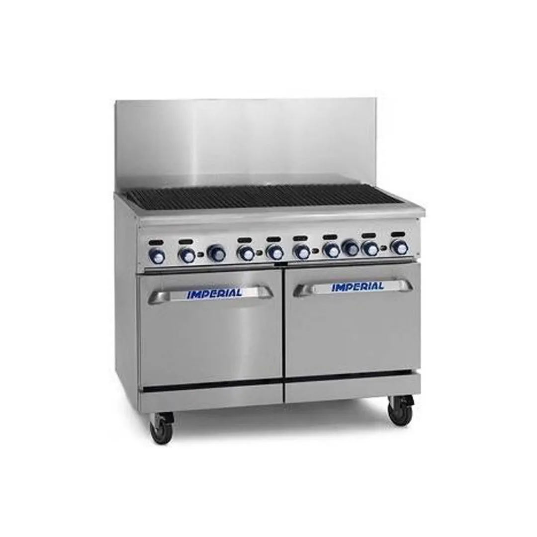 Imperial IR-48BR-220 48" Gas Restaurant Range w/ 48" Full Charbroiler, (2) Space Saver Ovens, 174.000 BTU