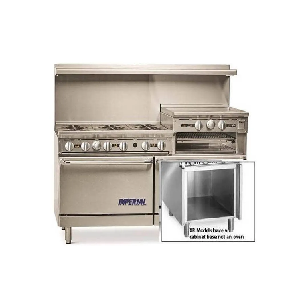 Imperial IR-6-RG24-C-XB 60" Gas Restaurant Range w/ (6) Open Burners, 24" Raised Griddle/Broiler, (1) Convection Oven, (1) Open Cabinet Base, 262.000 BTU