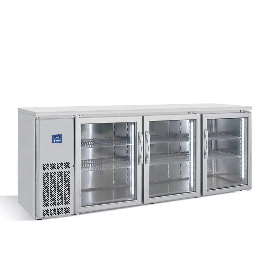 Infrico USA IMD-ERV84IIGD 85" Refrigerated Back Bar Cabinet w/ 19.85 Cu Ft, 3 Glass Doors