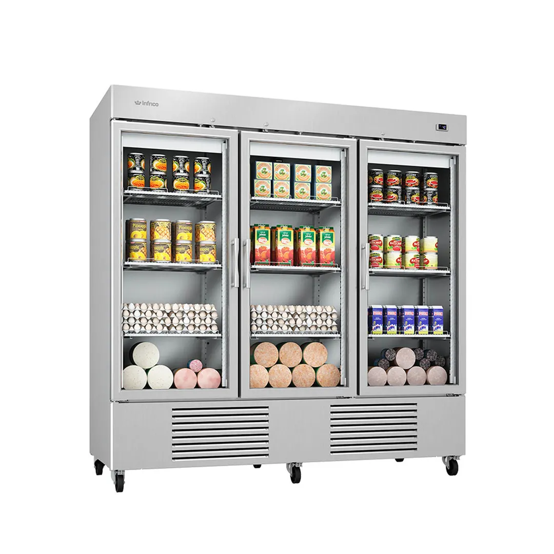 Infrico USA IRR-AN67CR 82" 3-Section Reach-In Refrigerator w/ 3 Glass Doors, 67 cu. ft.