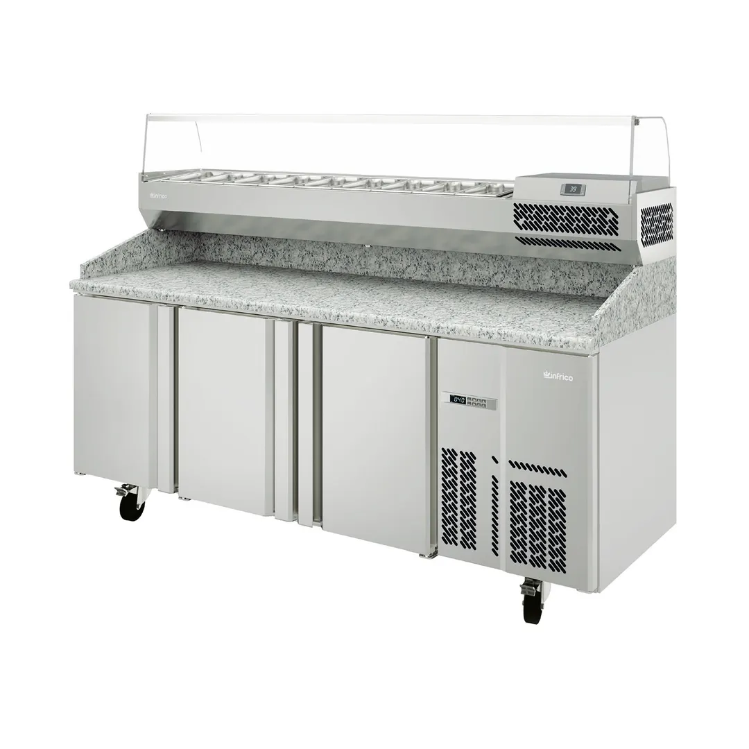 Infrico USA IRT-MPG1980-COMBO 78" 3-Section Refrigerated Pizza Prep Table, Granite Top, 16.2 cu. ft.