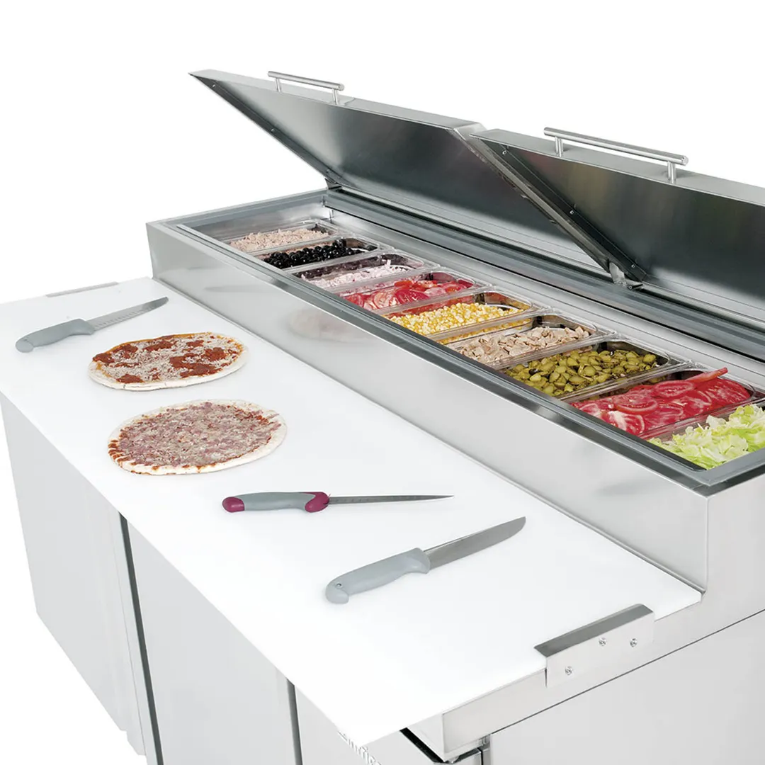 Infrico USA IRT-MR119EN 119" 4-Section Refrigerated Pizza Prep Table, (16) 1/3 GN pans, 37 cu. ft.